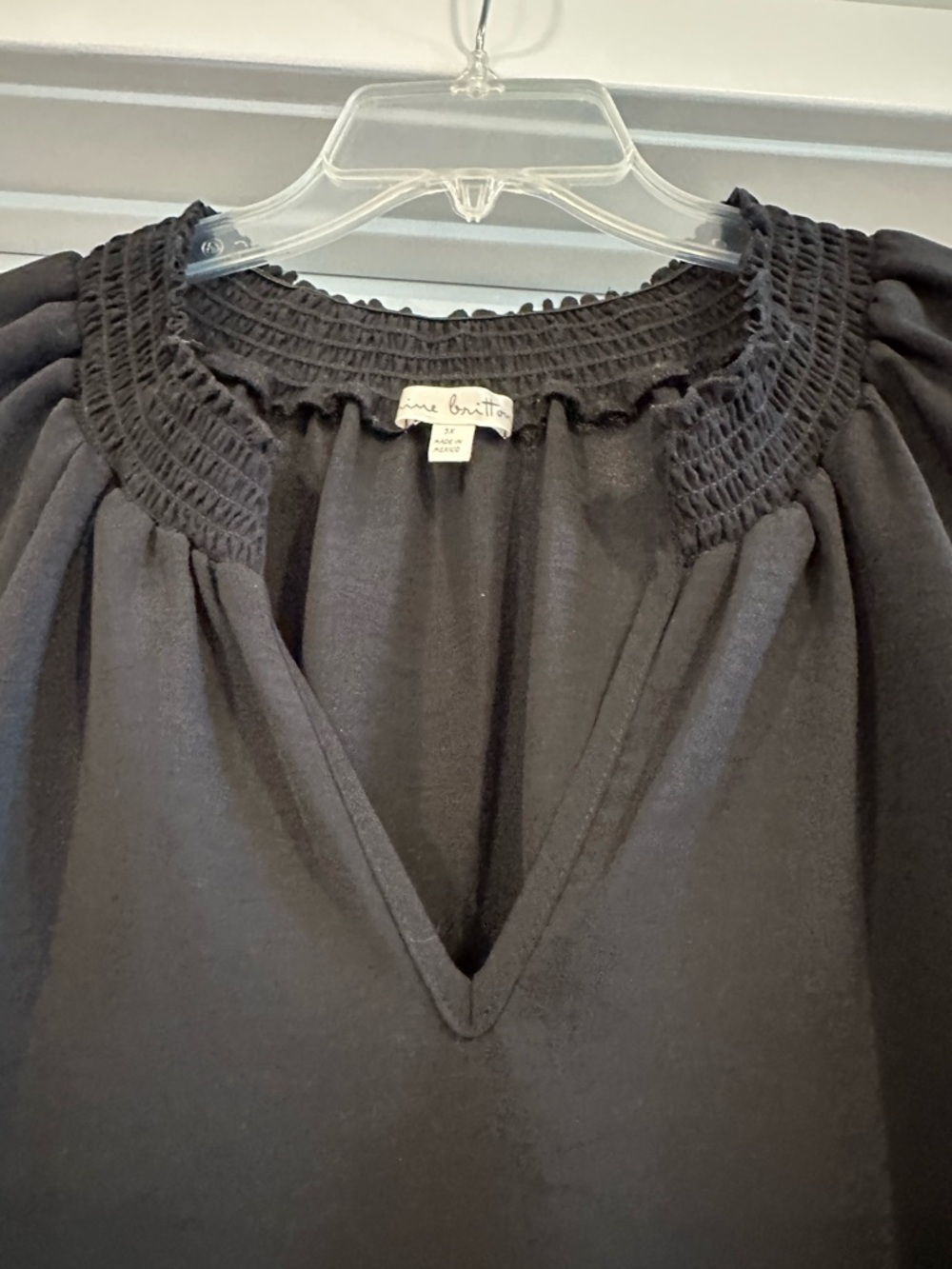 nine britton Black Smocked Neck Puff Sleeve Blouse - Picture 2 of 7